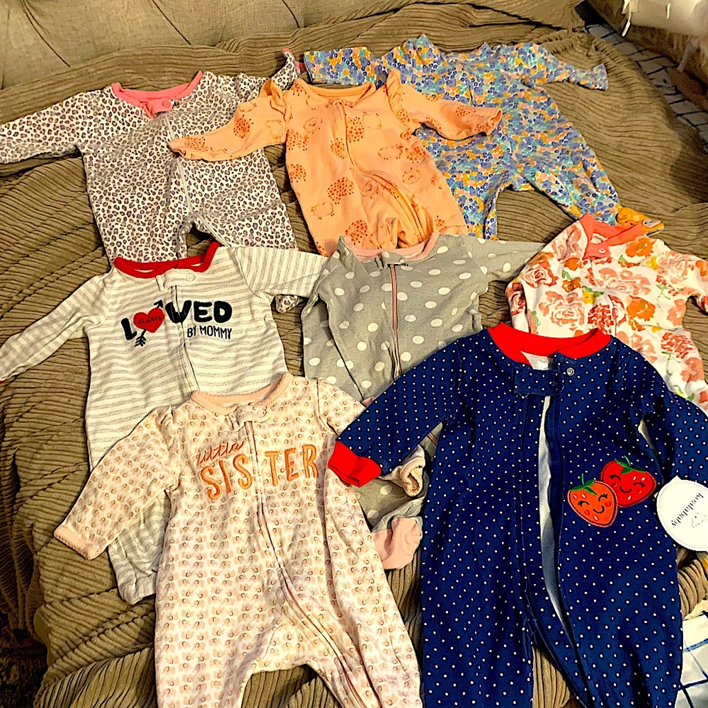 Zipper up baby girl pj’s- gently worn and one NWTS